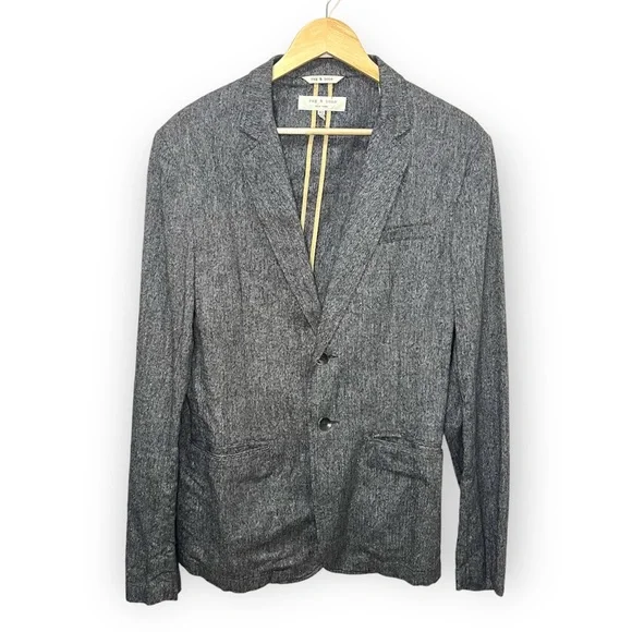 Rag & Bone Phillips Herringbone Blazer Cotton Linen Grey Size 42